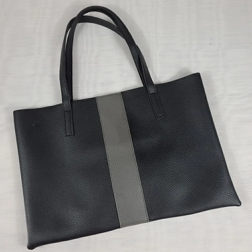 VINCE CAMUTO Black Gray Leather Tote